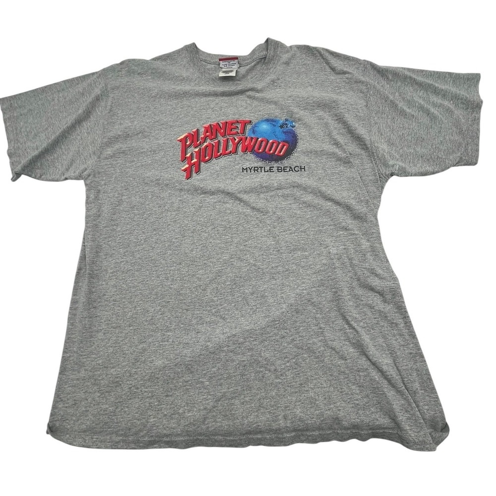 Vintage Planet Hollywood Myrtle Beach T-Shirt Size XL Gray Planet 2000 Tag